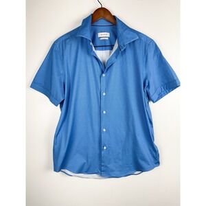 Bugatchi 8 Way Stretch Men`s Blue Short Sleeve Button-Up Shirt / Size L Casual